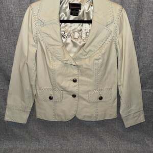 Bradley by Bradley Bayou Women's Off-White Genuine Leather Whipstitch Blazer Jac